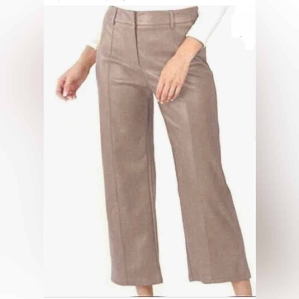 7 For All Mankind Faux Leather Cropped Pants Taupe Vegan Trendy. Sz M. NWT!